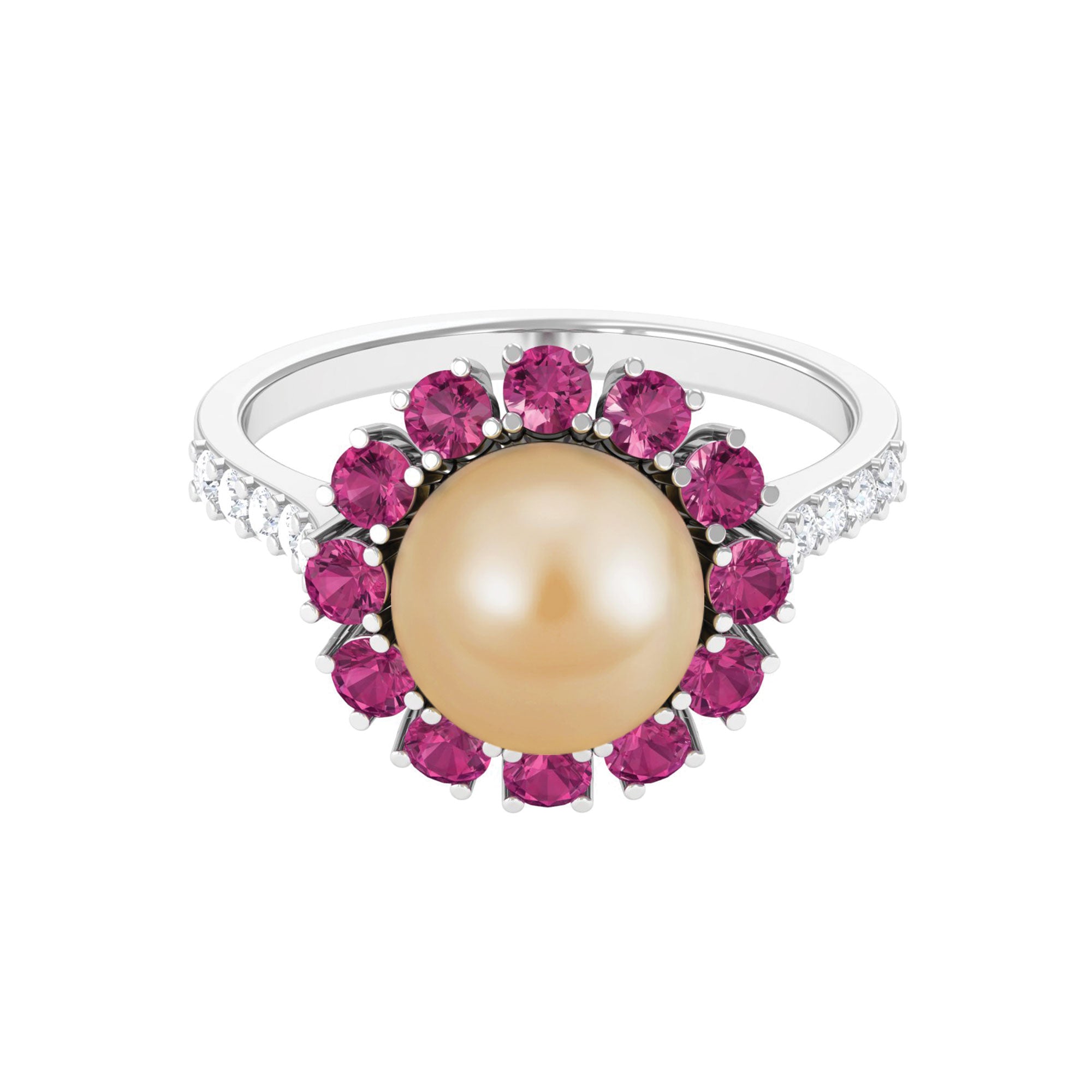 Natural Golden South Sea Pearl Halo Ring with Tourmaline South Sea Pearl-AAA Quality - Arisha Jewels