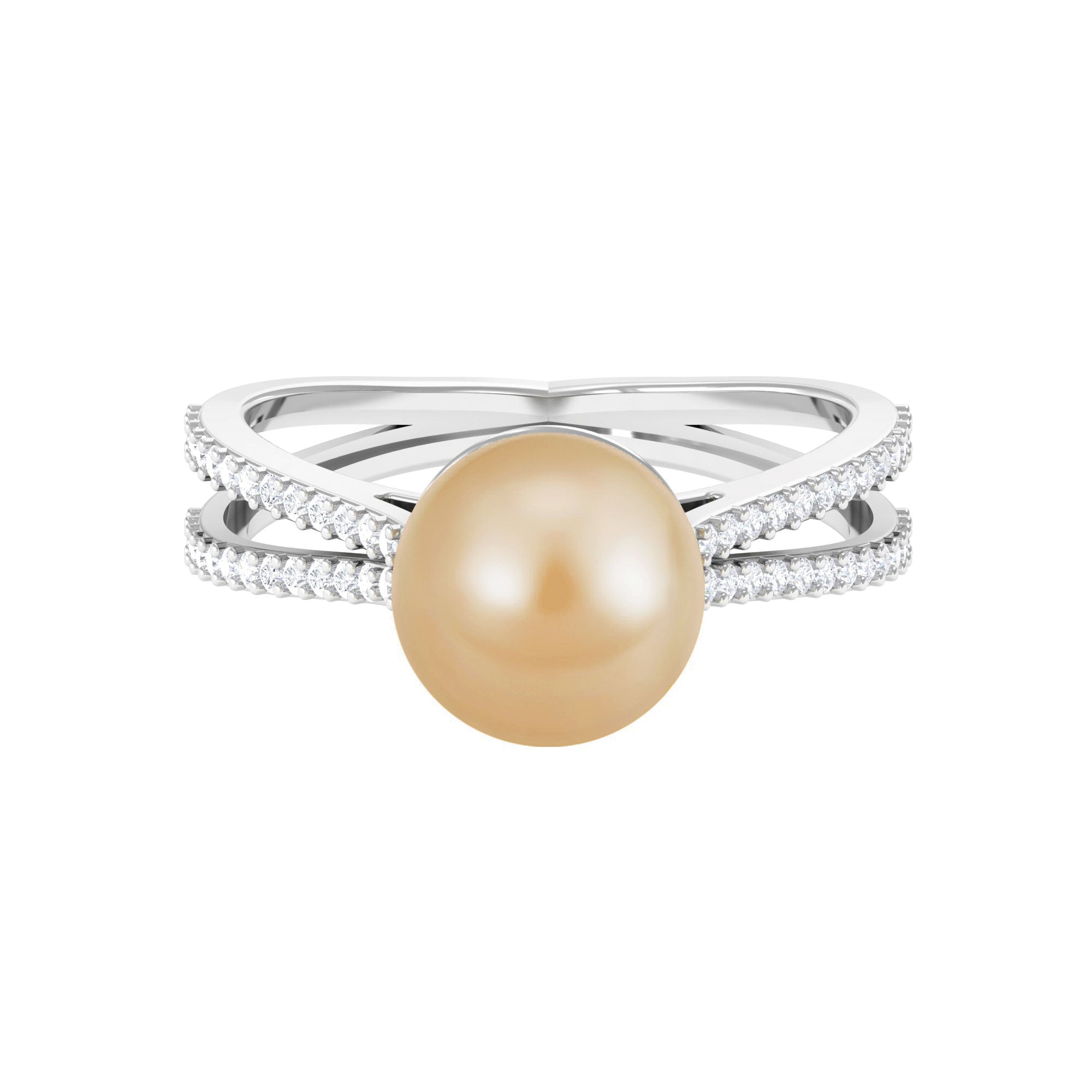 9 MM South Sea Pearl Solitaire Split Shank Ring with Diamond South Sea Pearl-AAA Quality - Arisha Jewels