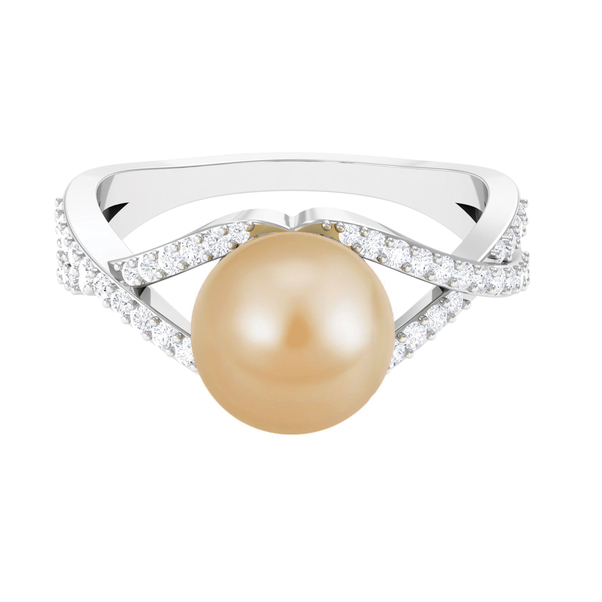 South Sea Pearl Solitaire Crossover Ring with Diamond South Sea Pearl-AAA Quality - Arisha Jewels