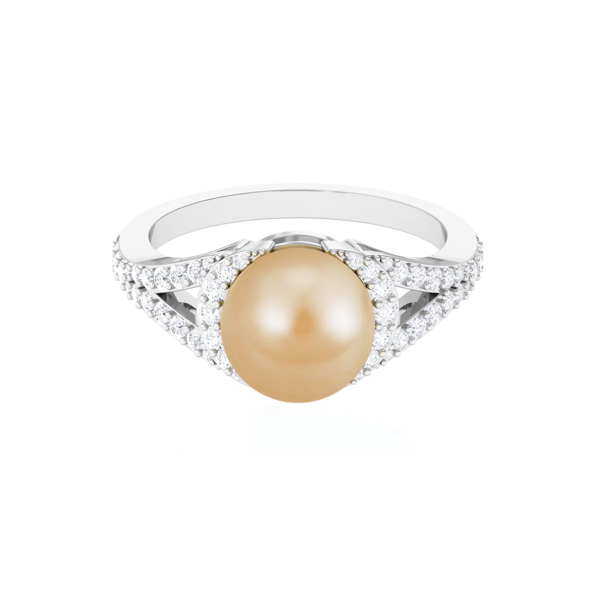 Classic South Sea Pearl Ring with Diamond Collar South Sea Pearl-AAA Quality - Arisha Jewels
