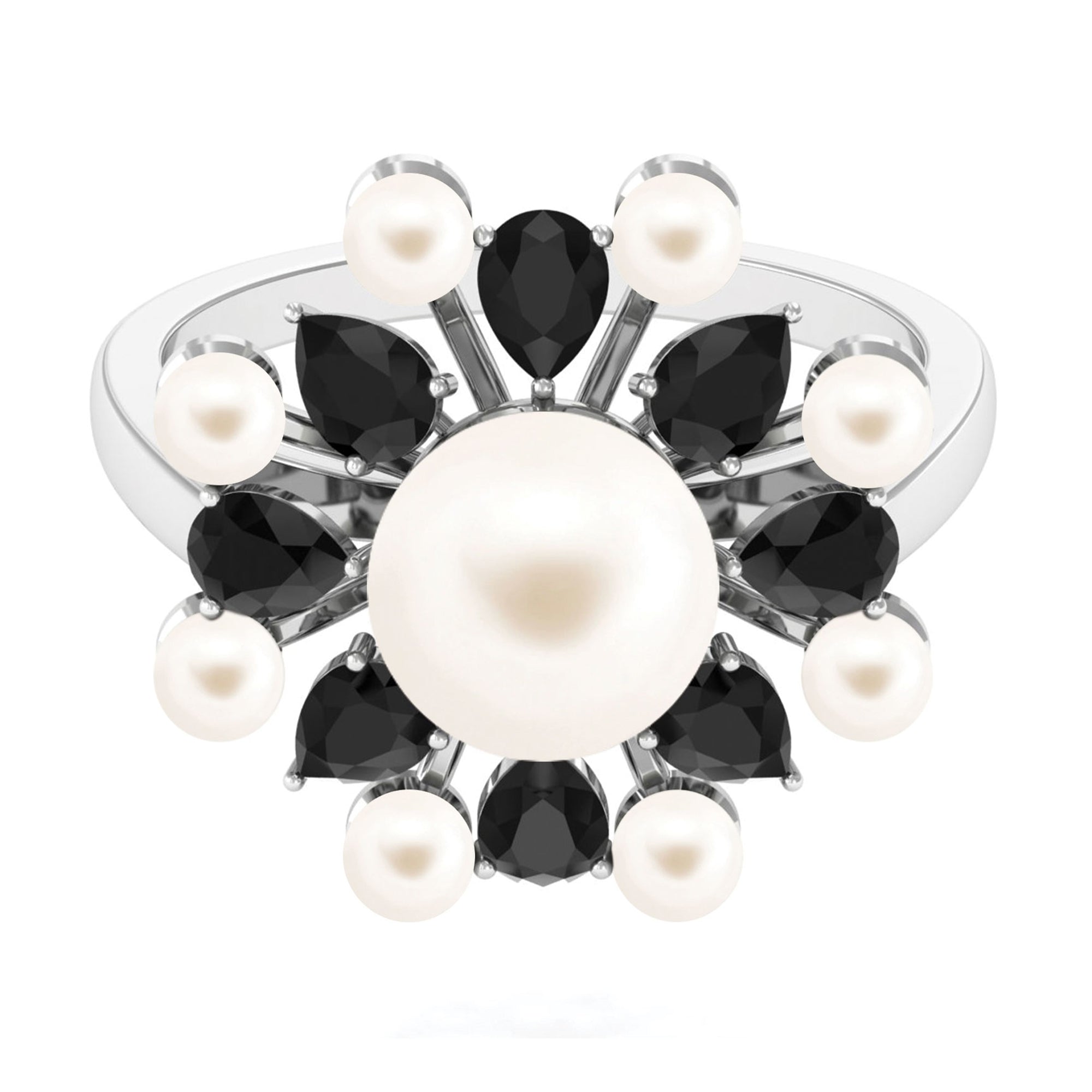 White Cultured Pearl Cocktail Ring with Black Onyx Freshwater Pearl-AAA Quality - Arisha Jewels