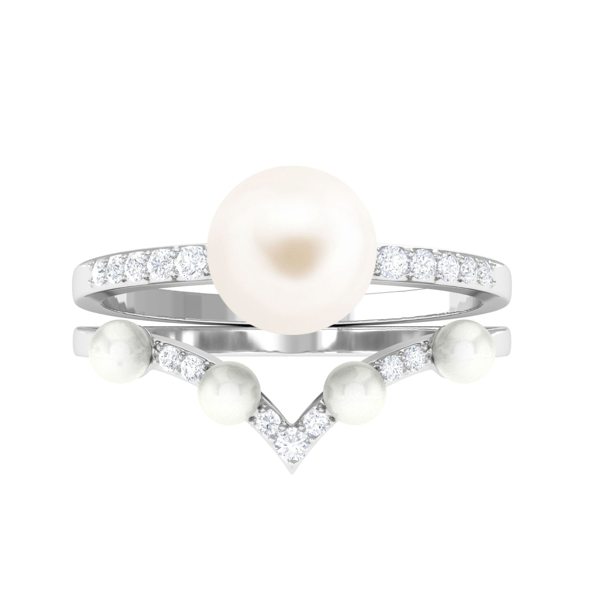 Freshwater Pearl Bridal Ring Set with Diamond Freshwater Pearl-AAA Quality - Arisha Jewels